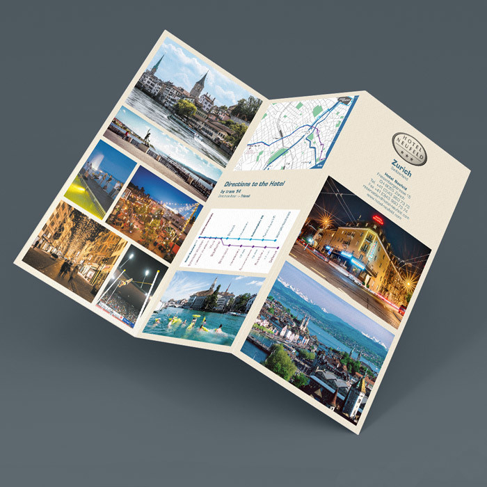 Hotel Neufeld Flyer 6-seitiger Leporello Zick-Zack-Falz