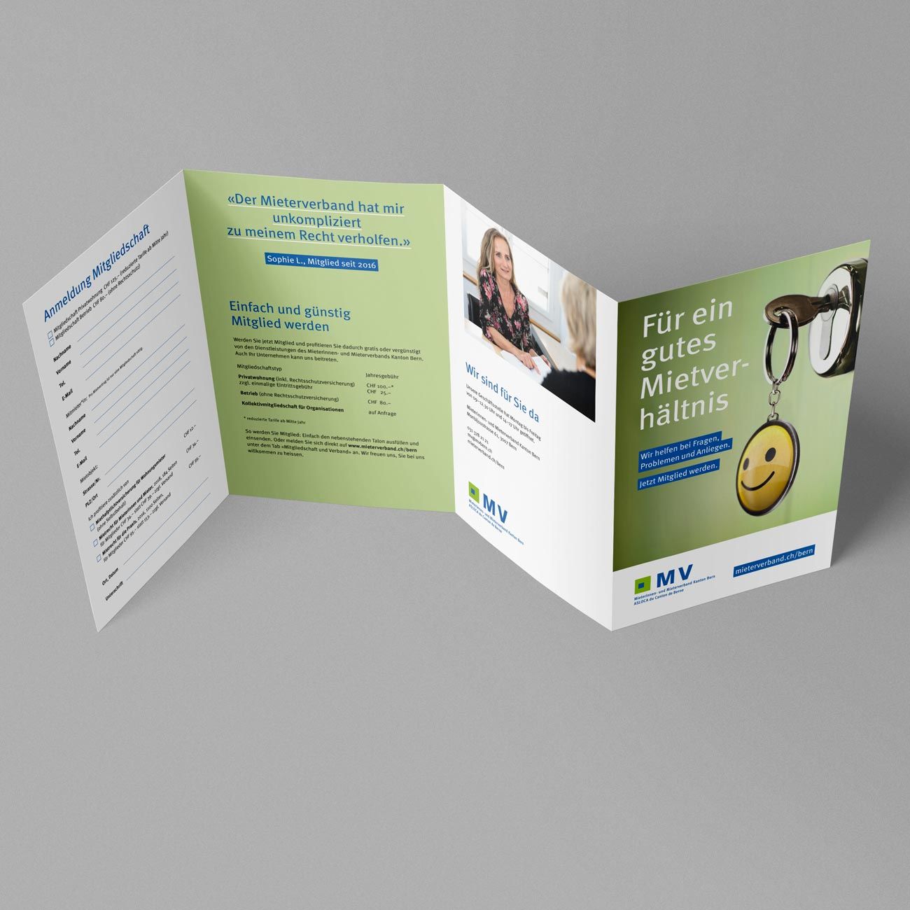 Broschüre Mitglieder Leporello für Mieterinnen- und Mieterverband Bern